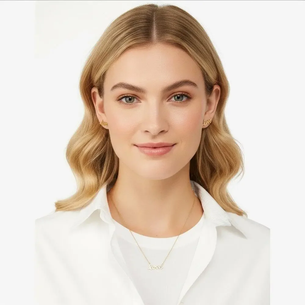NWT Kate Spade Say Yes Love Gold Pendant Necklace KI174 & Stud Earring KI173 Set